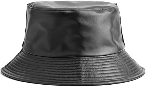 Leather Reversible Bucket Hats for Women, Trendy Cotton Twill Faux Leather Sun Fishing Hat Fashion Cap Packable Black