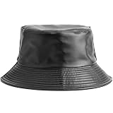Leather Reversible Bucket Hats for Women, Trendy Cotton Twill Faux Leather Sun Fishing Hat Fashion C