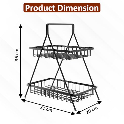 Image of Kuber Industries Metal 2 Tier Fruit & Vegetable Basket for Kitchen | Dining /Kitchen Rack /Countertop Organizer | Multipurpose Storage Stand | Black