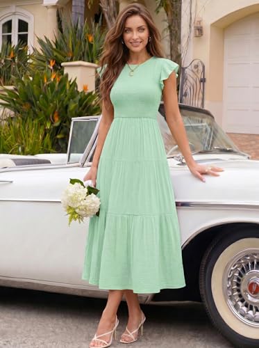 Image of ZESICA Women's 2026 Summer Casual Flutter Short Sleeve Smocked Midi Dress