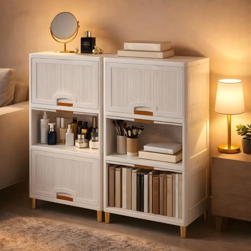 Image of URBAN LUXY Foldable Plastic Rack for Storage /Kitchen Cupboard /Sturdy Wardrobe for Clothes /Multipurpose Storage Organizer /Closet for Bedroom /Living Room /Laundry (Big Cupboard Rack -Transparent, 1PCS)