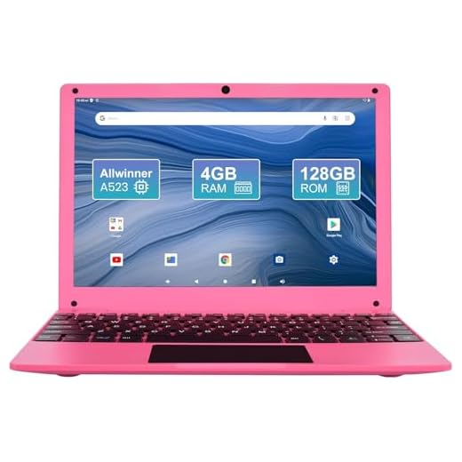 ZHAOHUIXIN Mini Laptop 10.1 inch Android 14, 4GB RAM, 128GB EMMC, Small Computer HD IPS Display, 1280x800 Pixel, Portable Netbook with Allwinner A523 CPU (Pink)