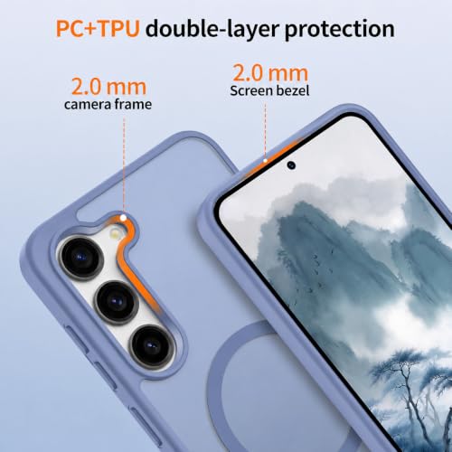 Image of Elzzi Magnetic Cover for Samsung S25 FE Case [MIL-Grade Drop Tested & Compatible with MagSafe] Translucent Matte TPU + Hard PC Back Cover, Anti-Scratch Shockproof Phone Case (Official Blue)