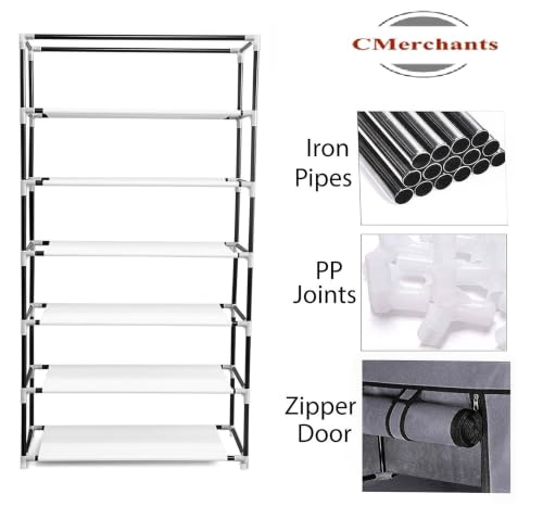 Image of CMerchants Portable Collapsible Wardrobe for Clothes Storage - Foldable Cloth Organizer Cupboard with Shelves for Bedroom & Home (Durable, Space Saving Design) (Dotted Puppy Print, 6-Layer)