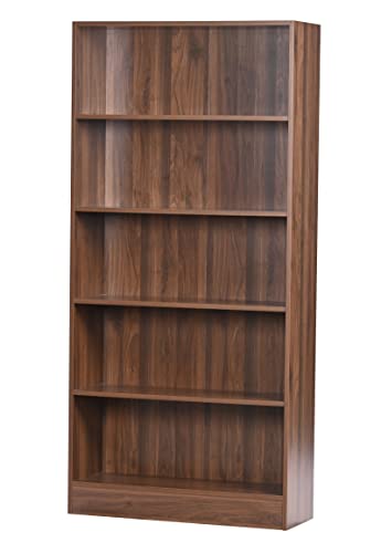 Image of DeckUp Muvo 5-Shelf Engineered Wood Book Shelf and Display Unit (Walnut, Matte Finish)