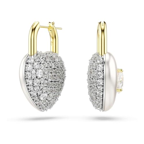 Pendants d'oreilles Idyllia Swarovski avec cœurs blancs et placage de ton or