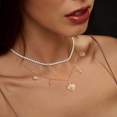Robaice Tennis Necklace for Women, 14K Gold Plated Rhinestone Choker Necklace for Women, Dainty Cubic Zirconia Cut Faux Diamond Chain 3mm by Robaice - Used condition - Image 4