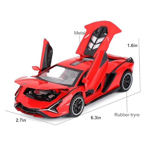 Image of 1:32 Scale Lamborghini SIAN Toy Car | Metal Pullback Diecast Car for Kids with Openable Doors, Sound, Light Effects Toy for Car Enthusiasts (RED)