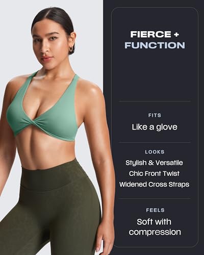 Image of Aoxjox Women's Satara Low Impact Sports Bra | chic front twist, widened cross straps, medium support,breathable fabric, workout fitness yoga crop tank, gym essential