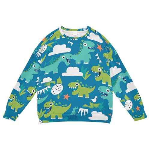 JUNZAN Blue Dino Little Kids Hooded Sweatshirt Long Sleeve Sweatshirt With Hoodie Sports 4T