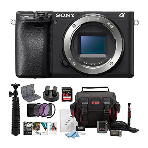 Sony a6400 Mirrorless Digital Camera (Body Only) Bundle with 64 GB SDXC Card, Filter Kit, Three Batteries, USB Charger, Corel Photo Suite, Messenger Bag, Flexible Tripod, & SD Card Wallet
