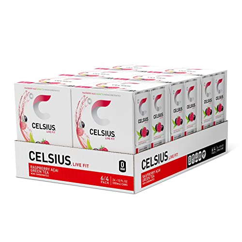 Image of CELSIUS Raspberry Acai Green Tea, Functional Essential Energy Drink 12 Fl Oz (Pack of 24)