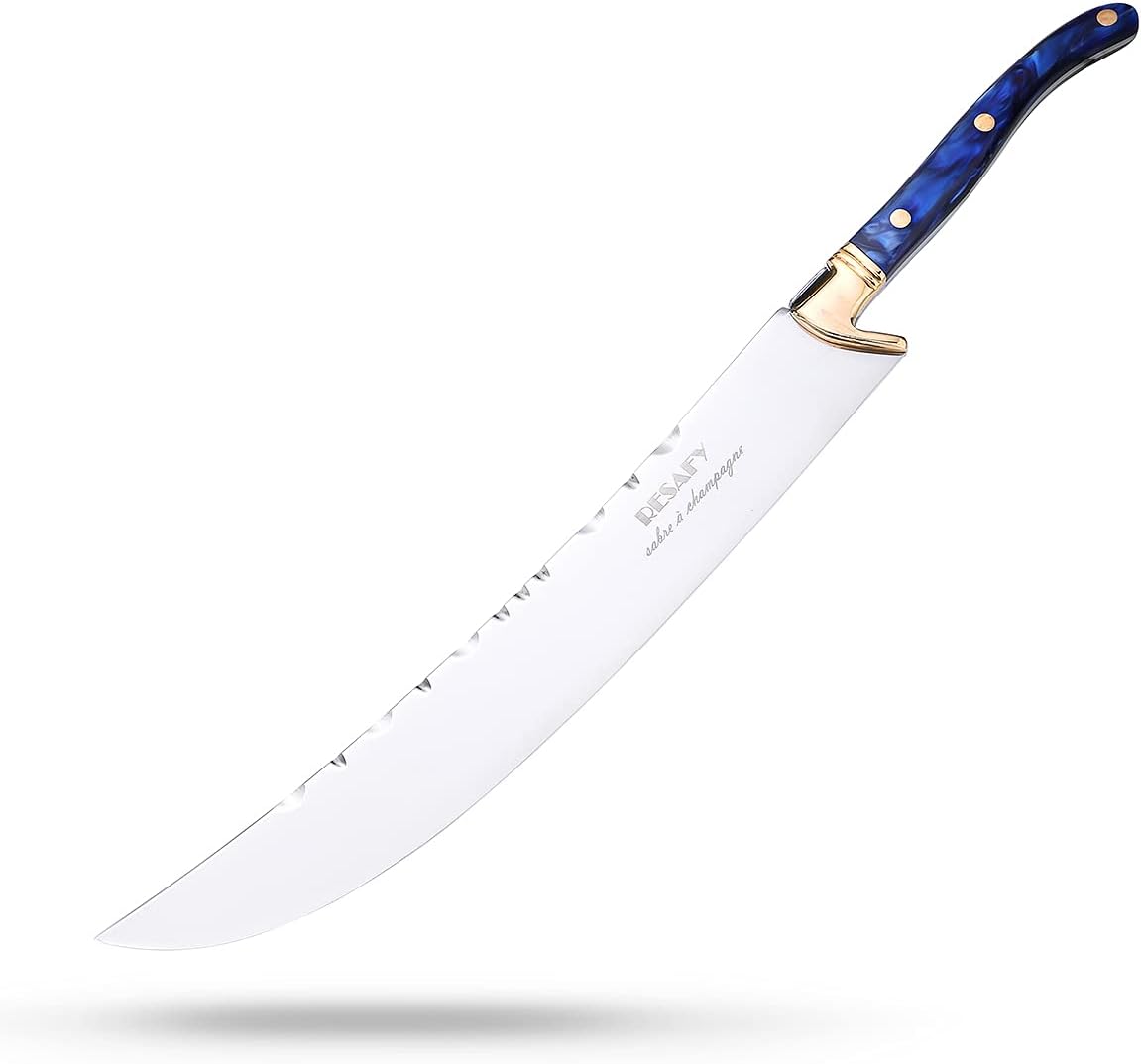 Resafy Champagne Saber With Wooden Box - Champagne Knife Sword Opener for Party Wedding Gift (Blue)