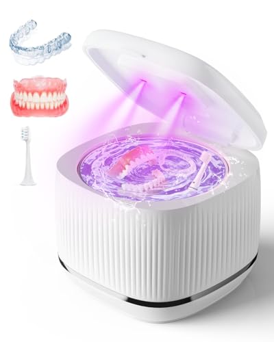 KALAHOL Ultrasonic Retainer Cleaner, 48kHz Retainer Cleaner Machine, Easy to Use, Ultrasonic Cleaner for Dentures, Jewelry, Braces, Toothbrush Heads, Aligner, Mouthguard