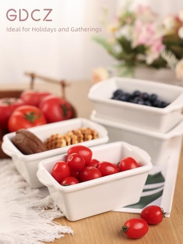 GDCZ Mini Loaf Pan Set, 6.2-Inch 4 Pcs Ceramics Non-Stick Baking Bread Pan, Rectangular Bread Baking Tray with Handle, Microwave and Dishwasher Safe, White - Thumbnail 3