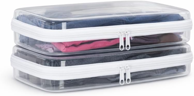 Maple & Lark Bliss Bins - Hard Sided Clear Zipper Case for Storage - Professional-Grade Plastic Clear Zipper Pencil Case, Toiletry Pouch, Travel Organizer, Cosmetic Bag, Toy Storage Bins (2 Pack, L)