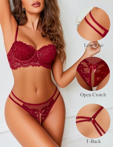 Image of Avidlove Women Lace Panties Floral Lace Briefs Mesh Hollow Out G-String Thongs T-back Underwear 1-4 Pack