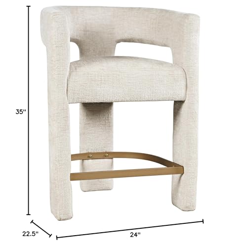 Jofran Gwen Modern Luxury Jacquard Fabric Upholstered Sculpture Counter Stool, Natural