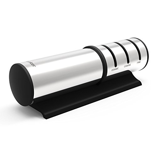 Knife Sharpener, 3 Stage Professional Manual Kitchen Knife Sharpener,Diamond Coated Sharpening Wheel System for Kitchen Knives with Storage Bag