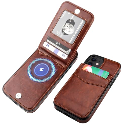 KIHUWEY for iPhone 12/12 Pro Wallet Case Card Holder for MagSafe, Brown