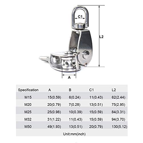 Lind Kitchen 2Pcs Lifting Single Pulley Stainless Steel Heavy Duty Single Wheel Swivel Lifting Rope Pulley Block M15 #TOP3