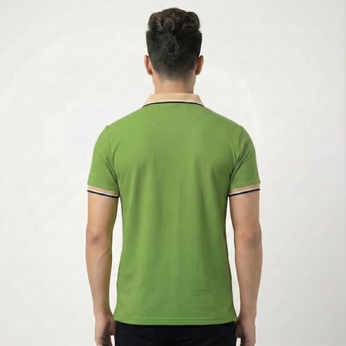 Image of Men's Regular Fit Solid Half Sleeve Casual Tipping Collar Polo T-Shirt