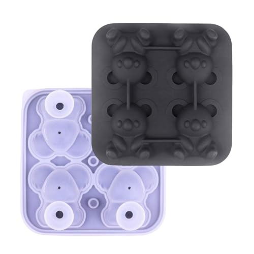 Juego de 4 moldes para cubitos de hielo de whisky en forma de oso, moldes para el hogar, fáciles de desmoldar, moldes redondos para congelador, barras de alimentos para bebés, cocina, uso diario