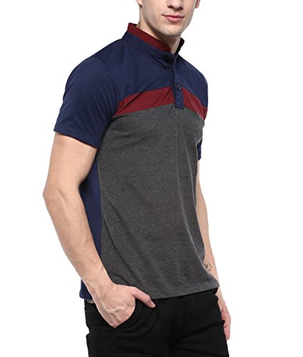 Image of Urbano Fashion Men's Navy, Maroon, Grey Half Sleeve Cotton Chinese Collar T-Shirt