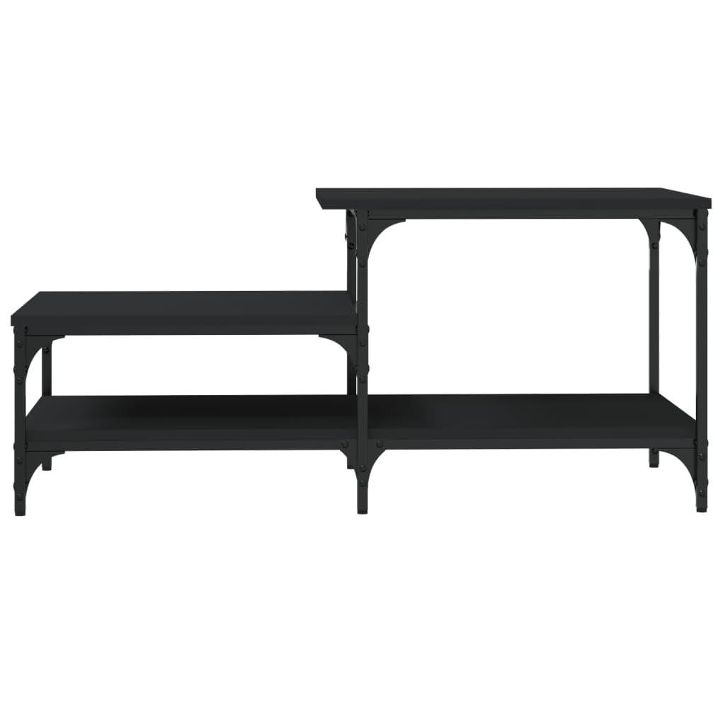 Mesa de centro negra 100 x 50,5 x 45 cm, moderna mesa de salón con 3 estantes y estructura de metal, mesa auxiliar de diseño industrial de madera, elegante mesa de sofá para salón