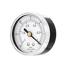 PIC Gauges 102D-204A Center Back Mount Dry Pressure Gauge w/ Black Steel Case, Brass Internals, Chrome Bezel, Plastic Lens, 2" Dial, 30"/0 hg Vacuum psi Range, 1/4" Male NPT