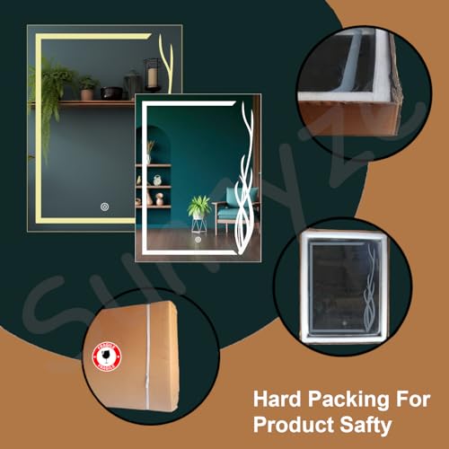 Image of Sunsyze Modern 18x24 Led Mirror for Bathroom & Bedroom, Mirror with Light, Touch Sensor Controlled with 3 Colour Lights and Brightness Adjustable