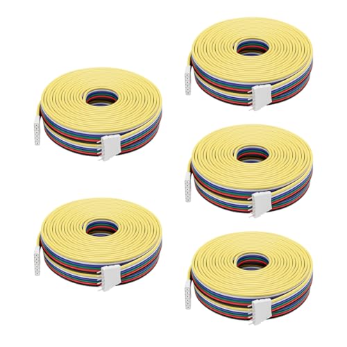 BTF-LIGHTING 5 Pack 22AWG 6 Pin JST Male to Female Plug LED Connector 6.56FT/2m Extension Cable for FCOB SMD RGBCCT LED Strip Lights Solderless Controller Wire