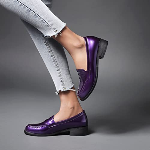 Image of Caradise Women's Patent Leather Loafers Block Heel Slip On Casual Shoes Size 7.5 B(M) US,Purple