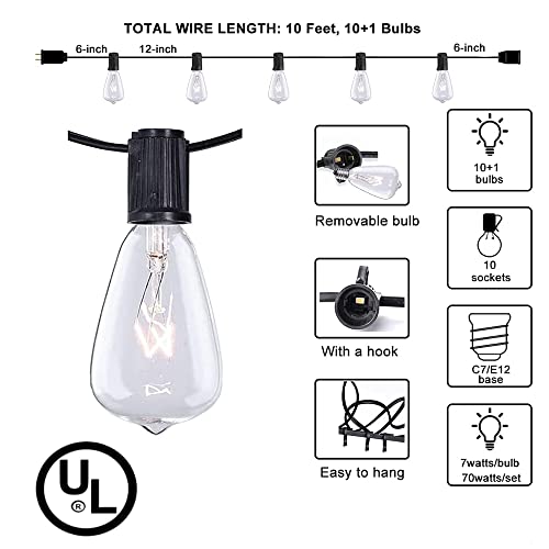Couah Outdoor Patio String Lights,10Ft Edison Bulb String Lights For Patio Garden Porch Backyard Party Deck Yard(Plus 1 Extra Bulbs)-Black #TOP2