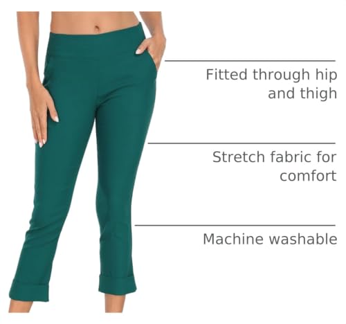 Image of HDE Pull On Capri Pants for Women with Pockets Elastic Waist Cropped Work Pants