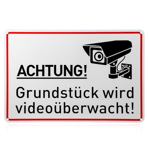 simarro Achtung Videoüberwachung Schild, 30x20cm Aluminium Video Warnschilder, 24 Stunde Videoüberwacht Schilder Privatgrundstück Schild Videoüberwachung für Zuhause Outdoor