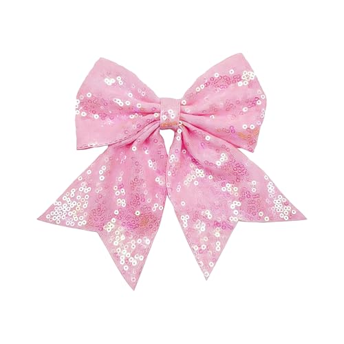 Image of Pink Glitter Bow Hair Clip, Sparkly Sequin Hair Bow for Girls, 1 Piece