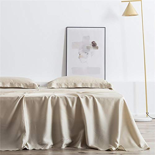 Noble Women Men 100% Silk Color Flat Sheet 25 Momme Healthy Beauty Bed Sheet Pillowcase Euro Queen King Bed Linen Set,Camel,Queen