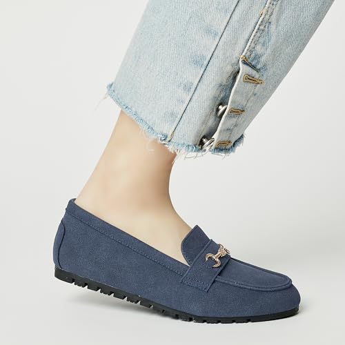 Image of Women's Wide Loafers Casual Slip on Flat Shoes Women's Comfort Penny Loafers with Arch Support Women Dressy Moccasins