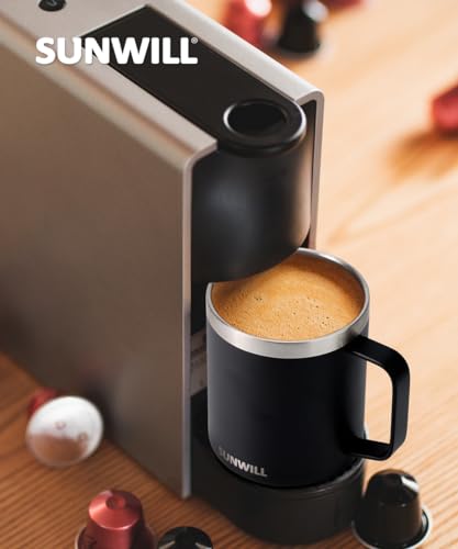 Image of SUNWILL Travel Coffee Mug with Lid, Insulated Tumbler with Handle, 14oz Stainless Steel Cup for Camping, Outdoor, Powder Coated Black