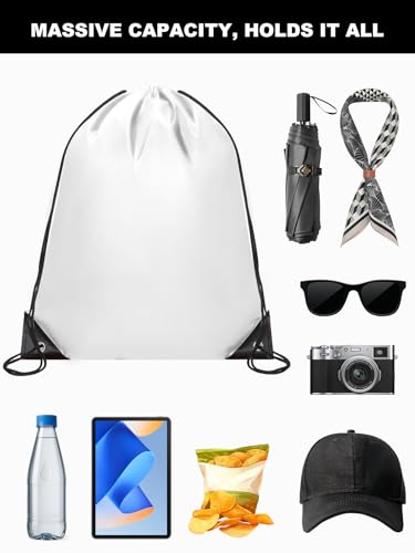 Image of ZenNex 50 Pcs Drawstring Backpacks Bulk, 16.5x13.4 Inches Reusable Cinch Sack Bags for Gym Sports Beach School Travel and Party Favors, Assorted Colors(50, White)