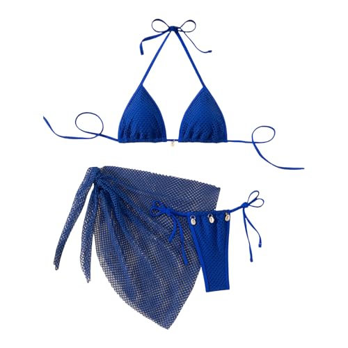 Oxxggkao Traje de baño dividido para mujer con pareo sin espalda, traje de baño con cuello halter, trajes de baño para mujer