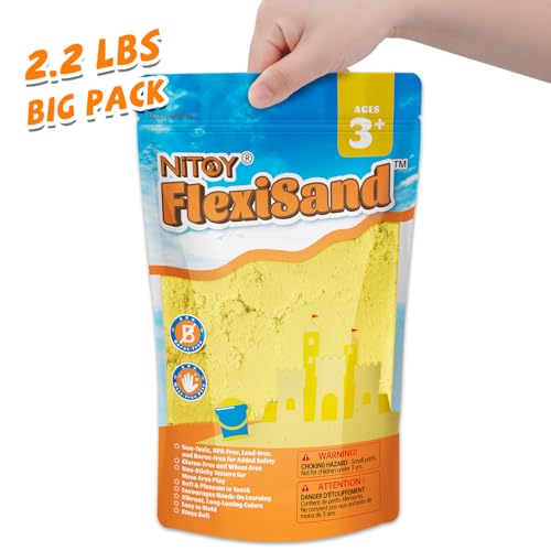Image of NiToy FlexiSand 2.2Lbs Sand Toy, Never Dries Out-Fun for 3 Years and up Kids Bulk Refill for Sensory Sand Box Toys, Ideal for Shaping, Squeezing and Molding(Yellow)