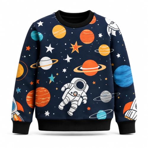 Image of Tiny Sprouts Kids Sweatshirt | Spaceman Theme | Cozy Polyester Fleece | Unisex | Ages 5-14