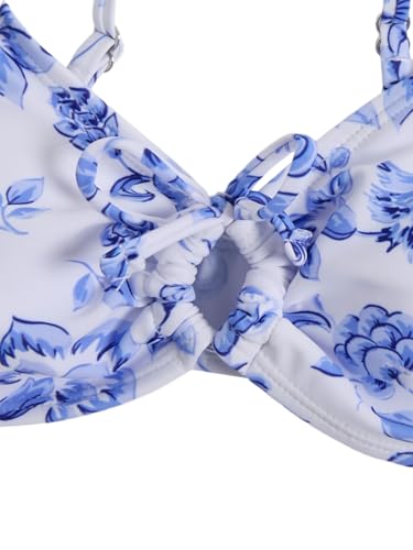 Image of COZYEASE Girls' 2 Piece Ditsy Floral Print Knot Front Ruched Triangle Bikini Swimsuit
