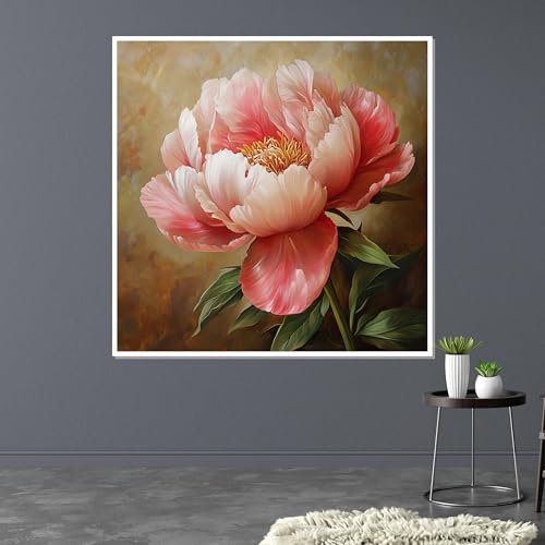 Peinture de Fleur Rose pour Mur Vide : Toile Pivoine Romantique et Décoration Florale