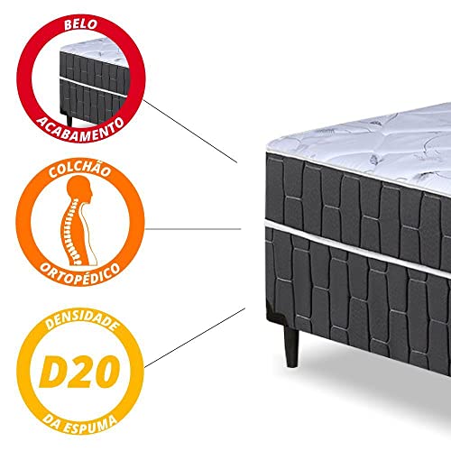 Cama Box Casal Conjugado Granada Umaflex Preto/Branco Flor