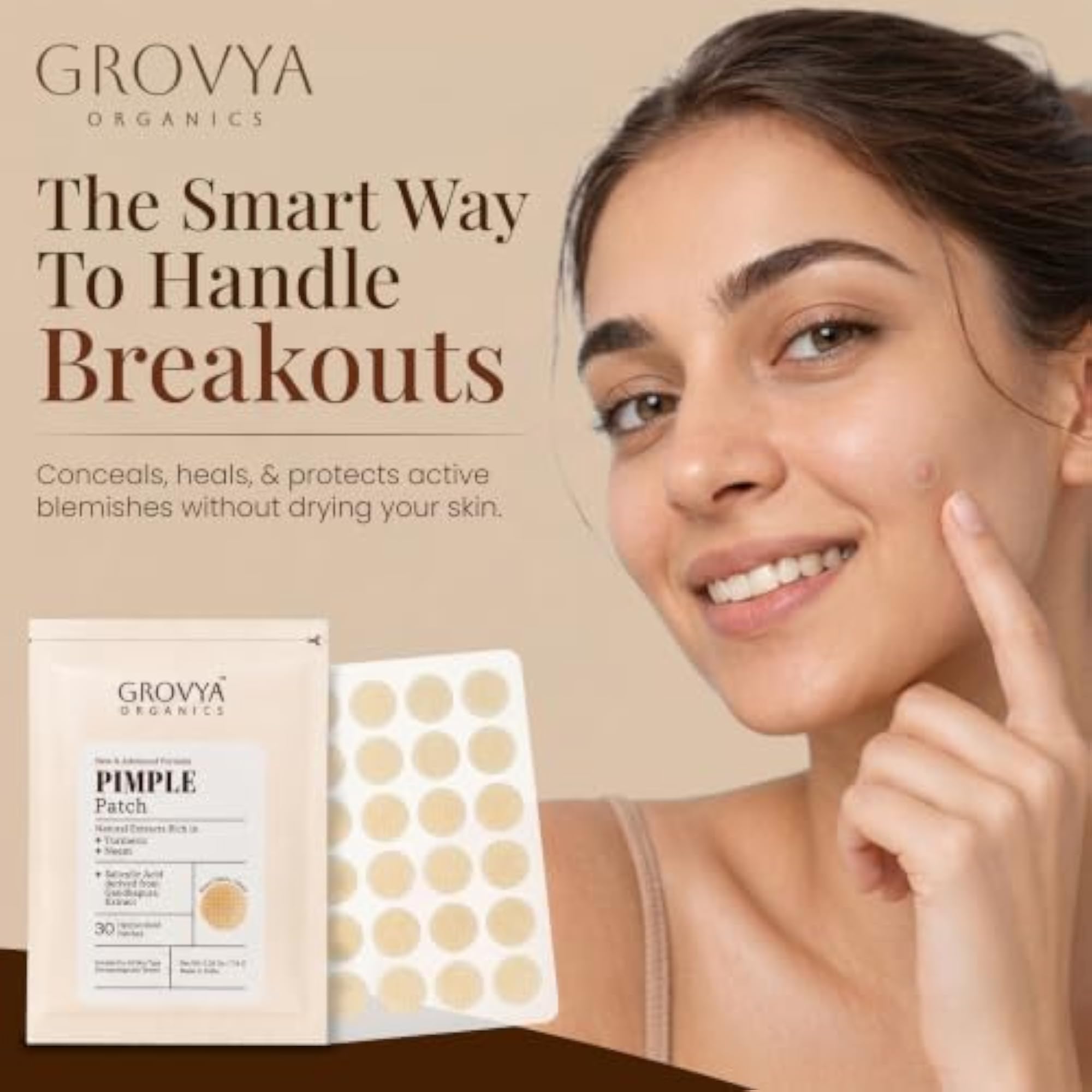 Hydrocolloid Pimple Patch with Turmeric, Neem & Calendula, 30 Patches