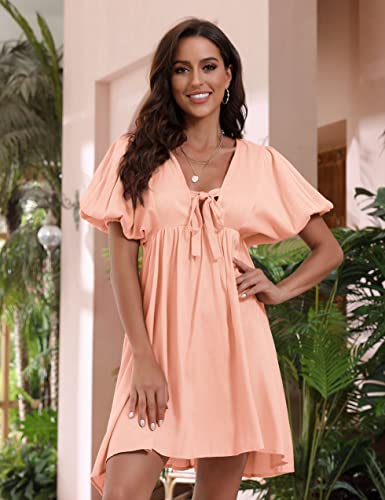 Casual Dresses For Women Summer Dresses For Women 2023 Casual Women's Casual Dresses Pink Mini Dress Beach Dresses For Women Loose Dress Lantern Short Sleeve #TOP4