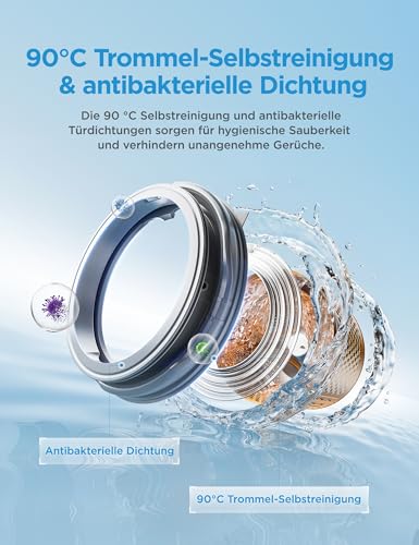 Midea Waschmaschine V5 Series, 8 kg | EEK A-30% | 1400 U/min | Steam Wash | 15/45 Min Schnellwäsche | Turbo Wash | Woolmark & Outdoor | BLDC Inverter Motor | APP-Steuerung | MFV5EW80WBA30 | Weiß